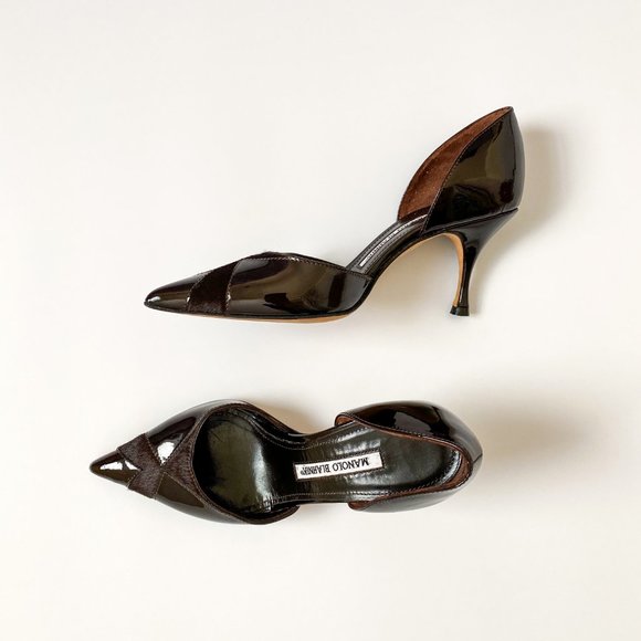 Manolo Blahnik Black Patent D'Orsay Pumps Size 36 - Picture 3 of 14